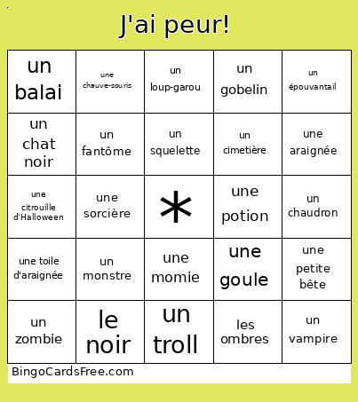 J'ai peur! Bingo