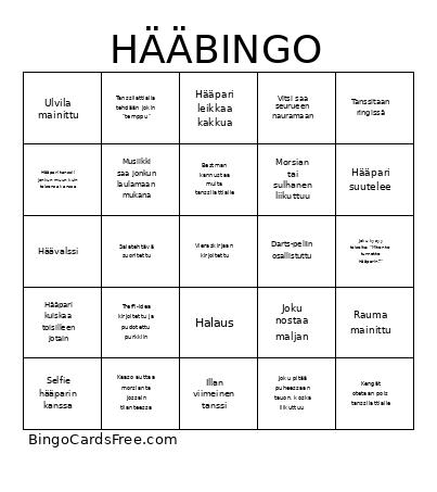 J & E Hää Bingo Card