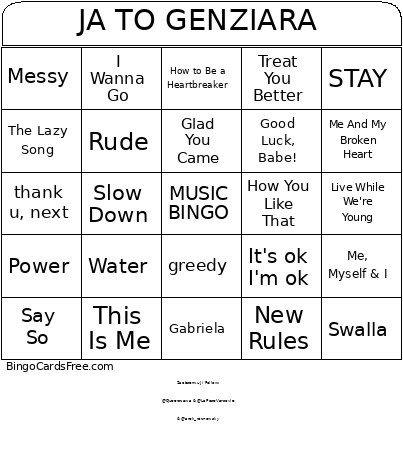 JA TO GENZIARA Bingo Card