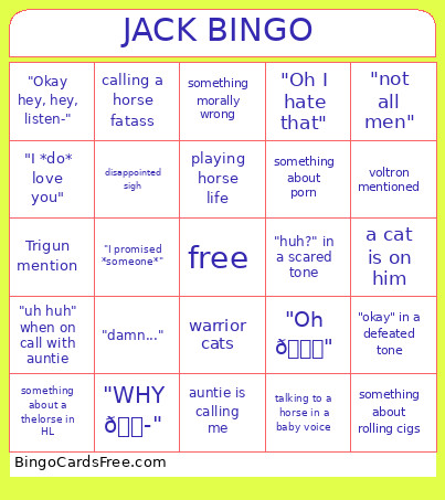 Jack Bingo Card