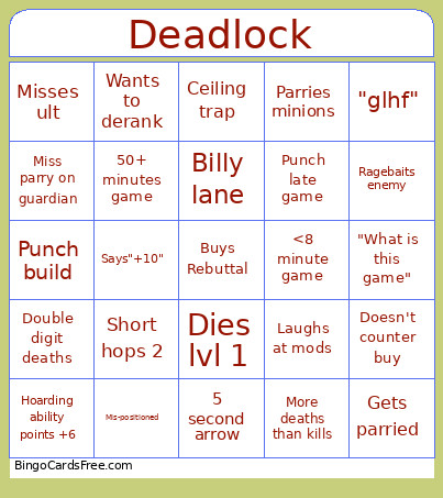 Jack Deadlock Bingo Card