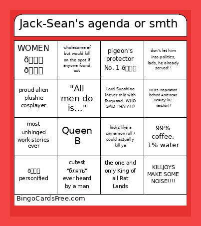 Jack-Sean's Agenda Or Smth Bingo Card