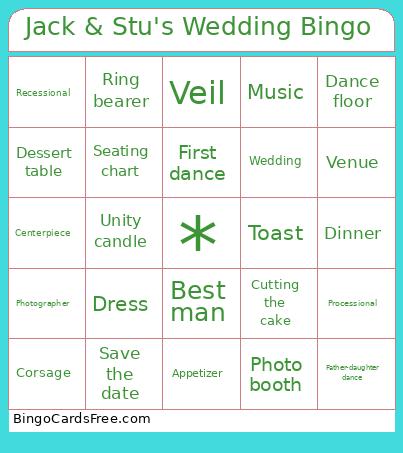 Jack & Stu's Wedding Bingo Card 2