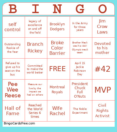 Jackie Robinson Bingo Card