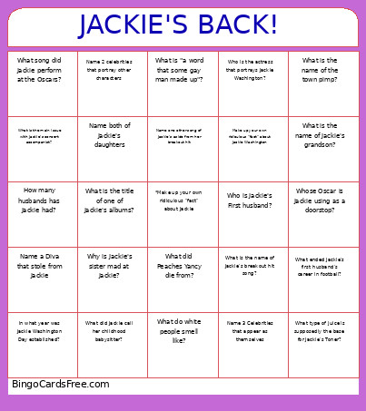 JACKIE'S BACK! Bingo Card
