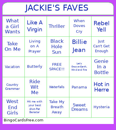 JACKIE'S FAVES Bingo Card
