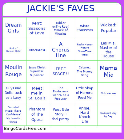 JACKIE'S FAVES Bingo Card