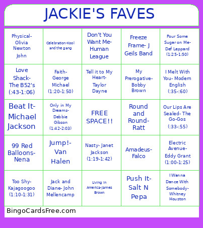 JACKIE'S FAVES Bingo Card