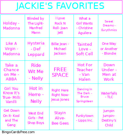 JACKIE'S FAVORITES Bingo Card