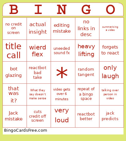 Jacks Bingo Card