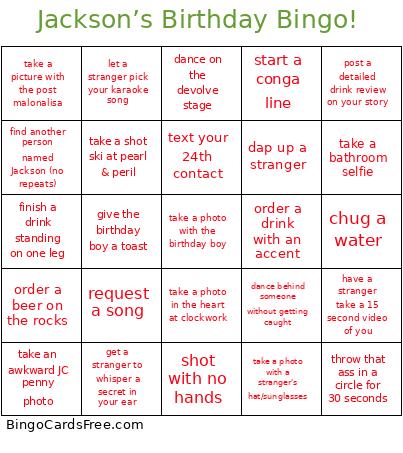Jackson’s Birthday ! Bingo Card