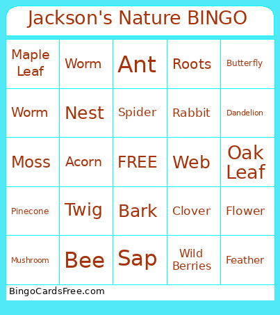 Jackson's Nature Bingo Card