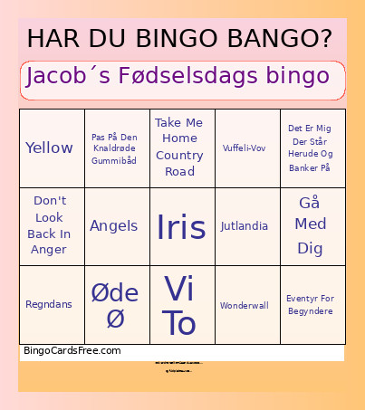 Jacob´s Fødselsdags Bingo Card