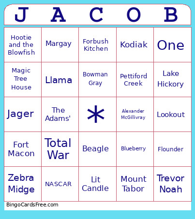 Jacob's 30th Birthday Bingo Card