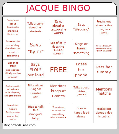 JACQUE Bingo Card