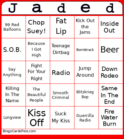 Jaded Bingo Card