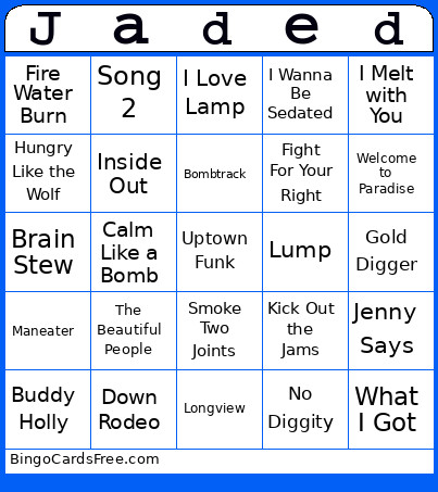 Jaded Bingo Card