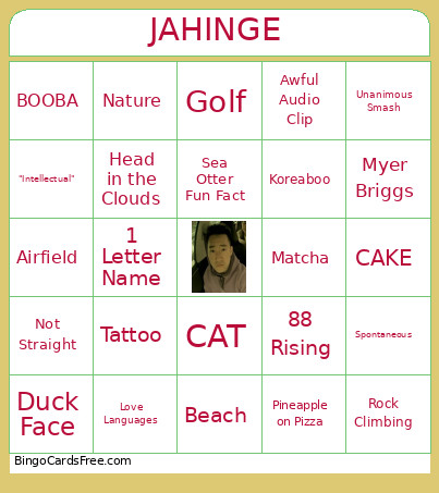 JAHINGE Bingo Card