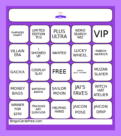 JaiCon Bingo Card