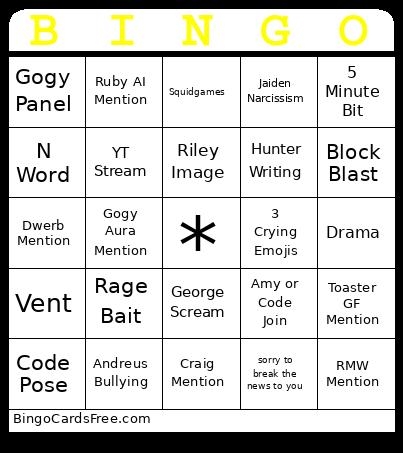 Jaiden Server Bingo Card