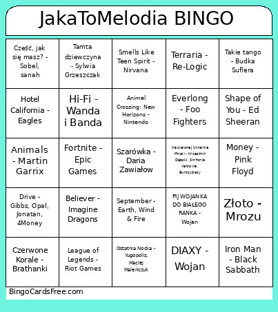 JakaToMelodia Bingo Card