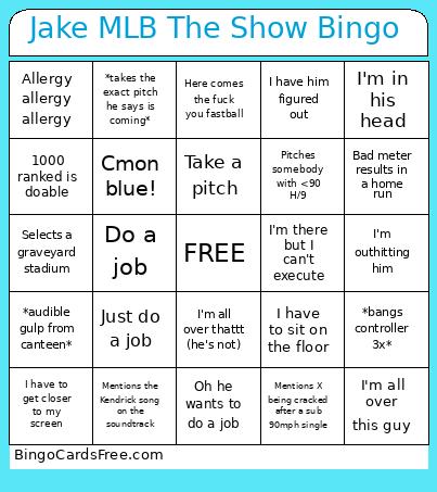 Jake MLB The Show Bingo