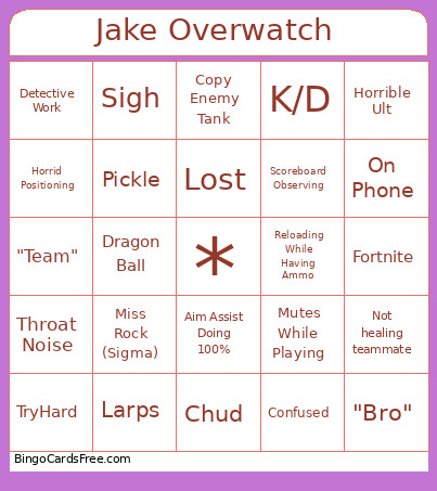 Jake Overwatch Bingo Card