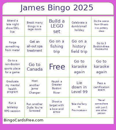 James 2025 Bingo Card