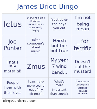James Brice Bingo Card