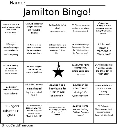 Jamilton ! Bingo Card