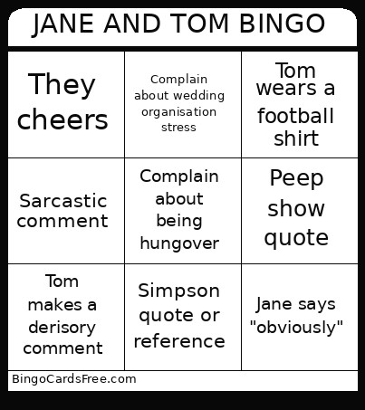 JANE AND TOM Bingo Card