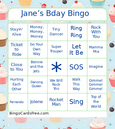 Jane’s Bday Bingo Card