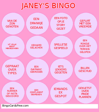 JANEY'S Bingo Card
