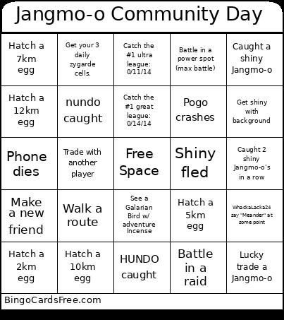 Jangmo-o Community Day Bingo Card