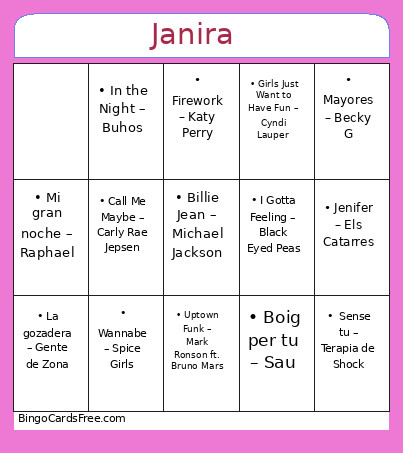 Janira Bingo Card