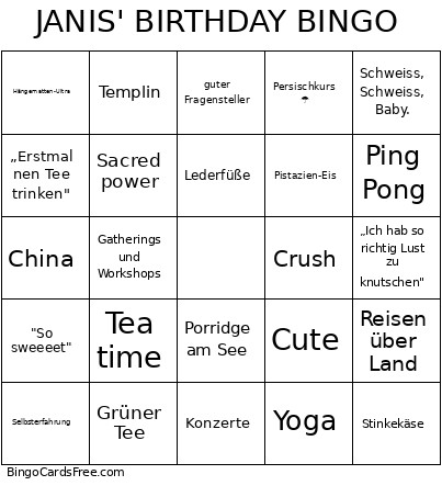 JANIS' BIRTHDAY Bingo Card