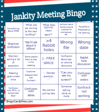 Jankity Meeting Template Bingo Card