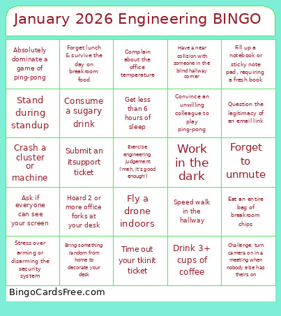 January 2026 Engineering Bingo Card