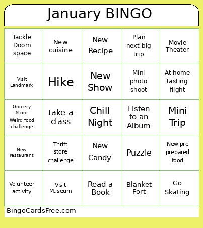 January Bingo Card
