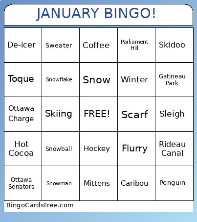 JANUARY ! Bingo Card