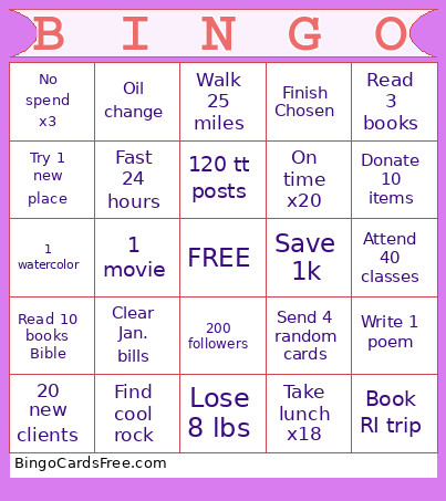 January Challenge 2026 Bingo Card