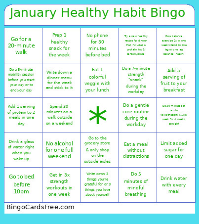 January Healthy Habit Bingo Card