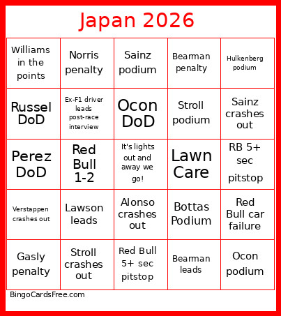 Japan 2026 Bingo Card