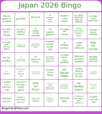 Japan 2026 Bingo Card