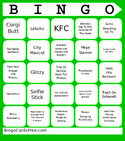 Japan Bingo Card