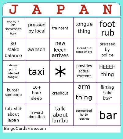 Japan nontent bingo Cards Free Pdf Printable Game, Title: JAPAN