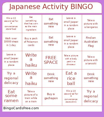 Japanese Activity BINGO