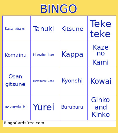 Japanese Folklore Bingo Card