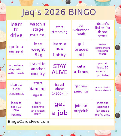 Jaq's 2026 Bingo Card