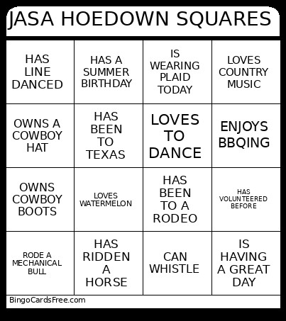 JASA HOEDOWN SQUARES Bingo Card
